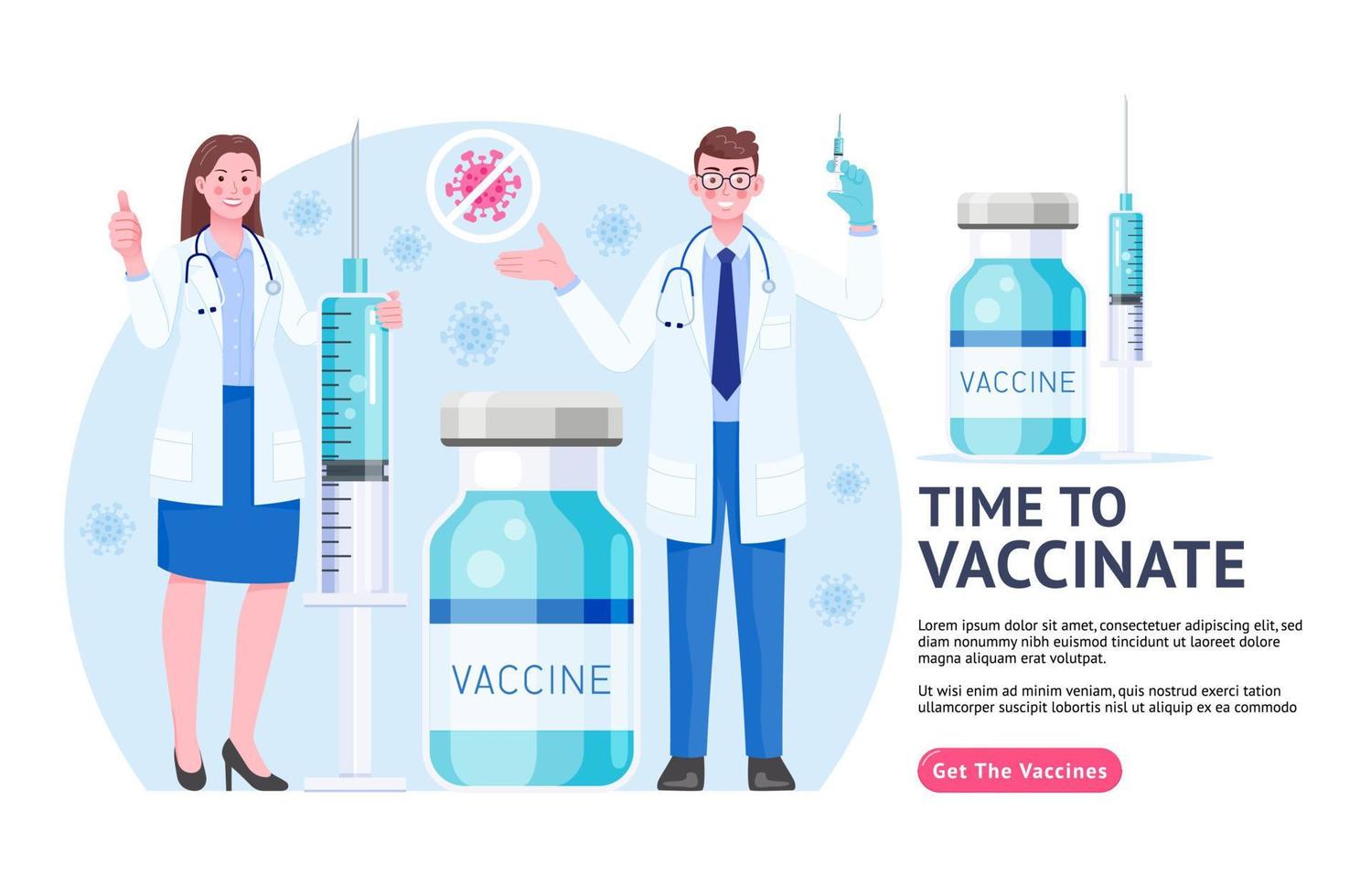 vaccinatie campagne vlakke afbeelding stijl. tijd om te vaccineren. vector