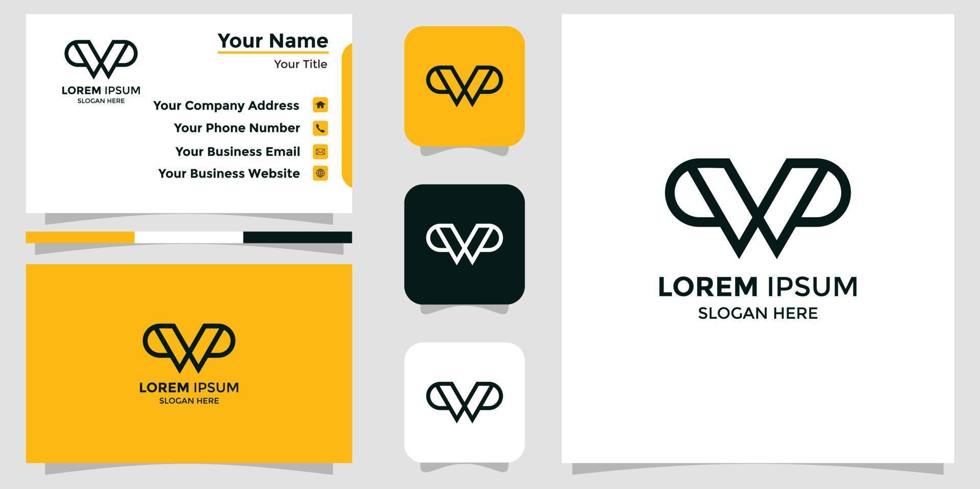 minimalistische logo letter w combinatie van p en branding card vector