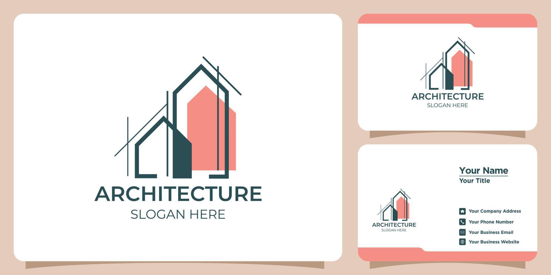 minimalistisch architectonisch logo met logo-ontwerp in kunststijl en sjabloon voor visitekaartjes vector