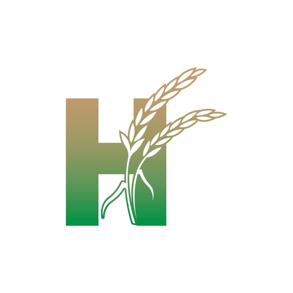letter h met rijstplant pictogram illustratie sjabloon vector