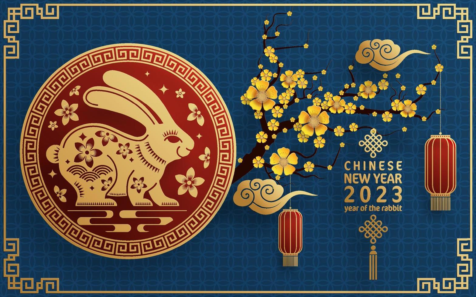 gelukkig chinees nieuwjaar 2023 jaar van de konijn dierenriem met op een achtergrond in kleur. vector