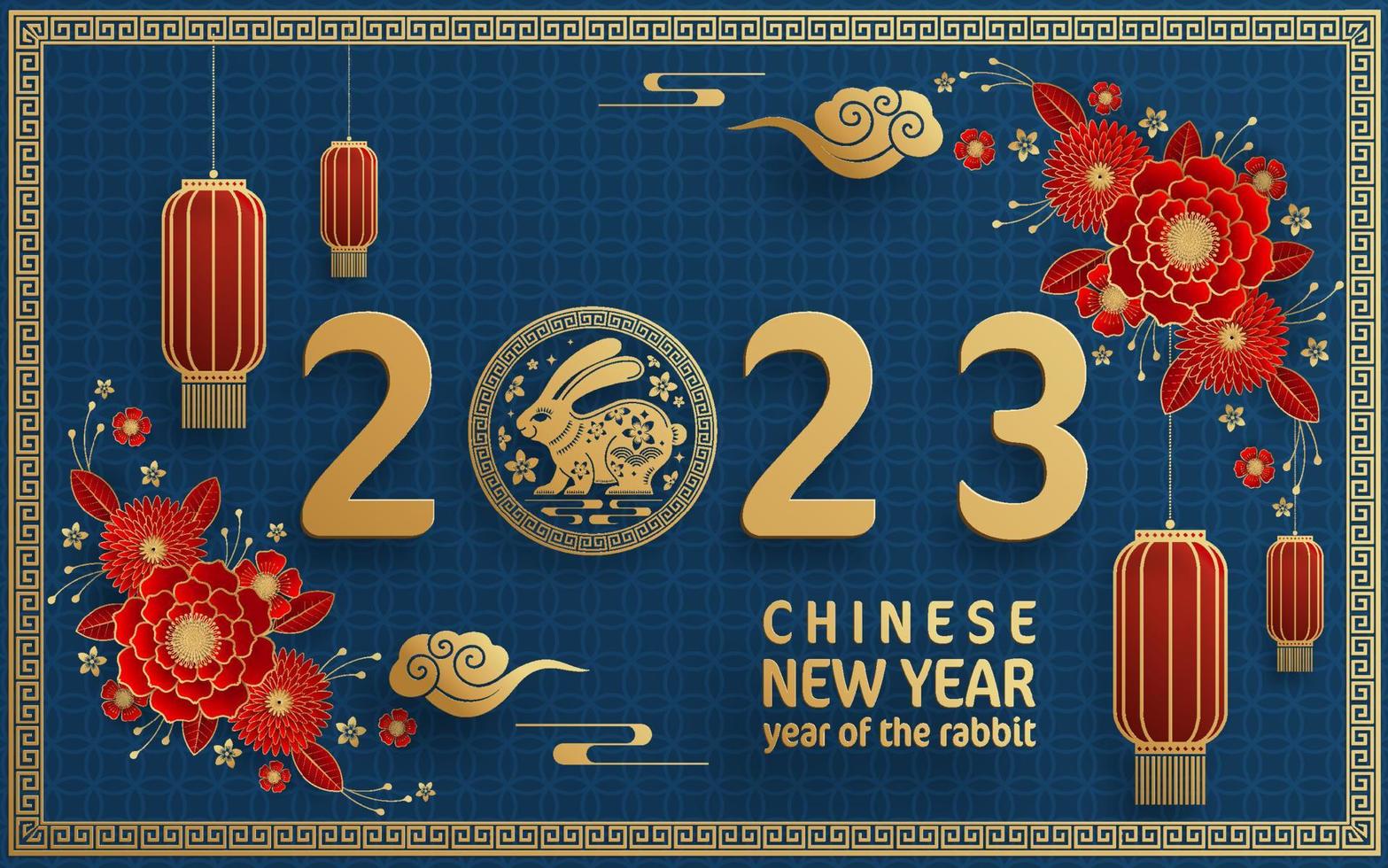 gelukkig chinees nieuwjaar 2023 jaar van de konijn dierenriem met op een achtergrond in kleur. vector