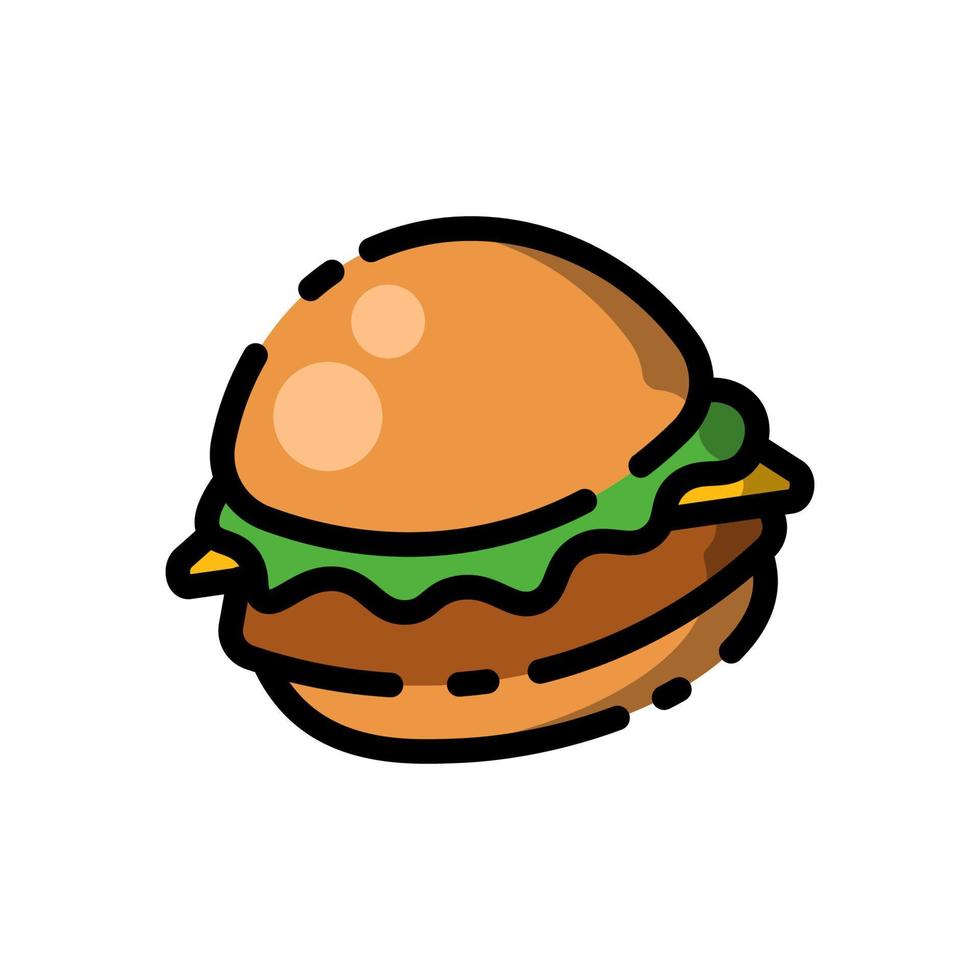 schattige gewone kaasburger platte ontwerpcartoon voor shirt, poster, cadeaubon, omslag, logo, sticker en pictogram. vector