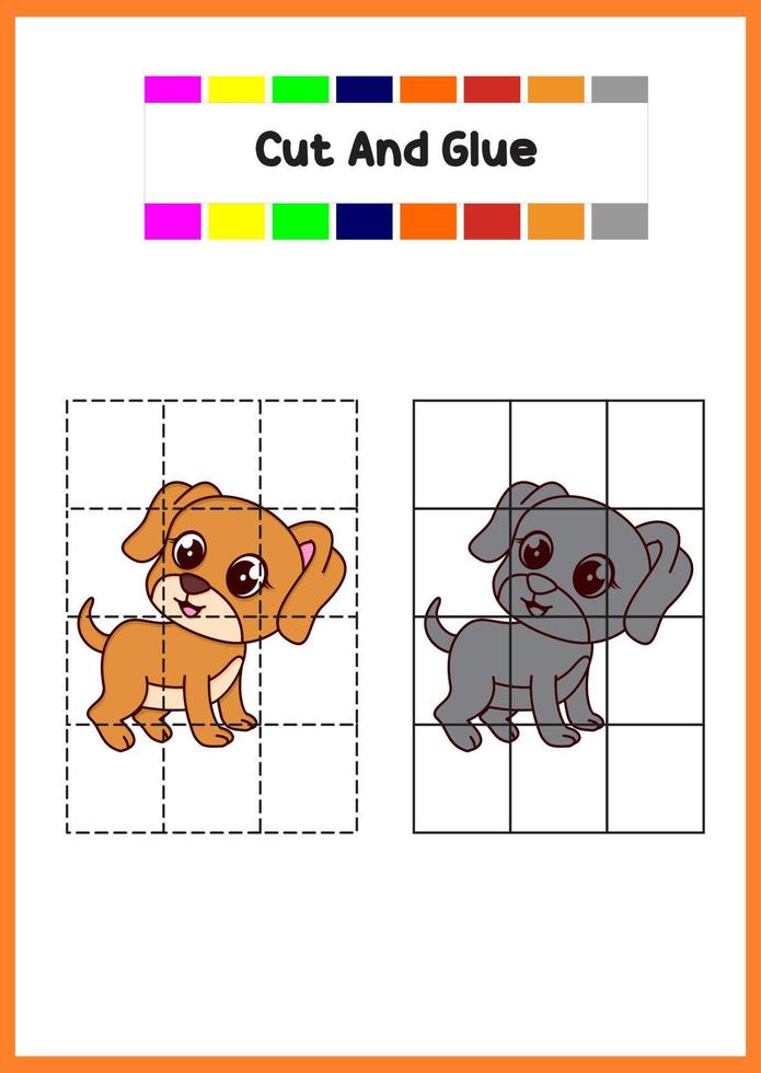 knip en lijm schattige hond. educatief spel voor kinderen. vector