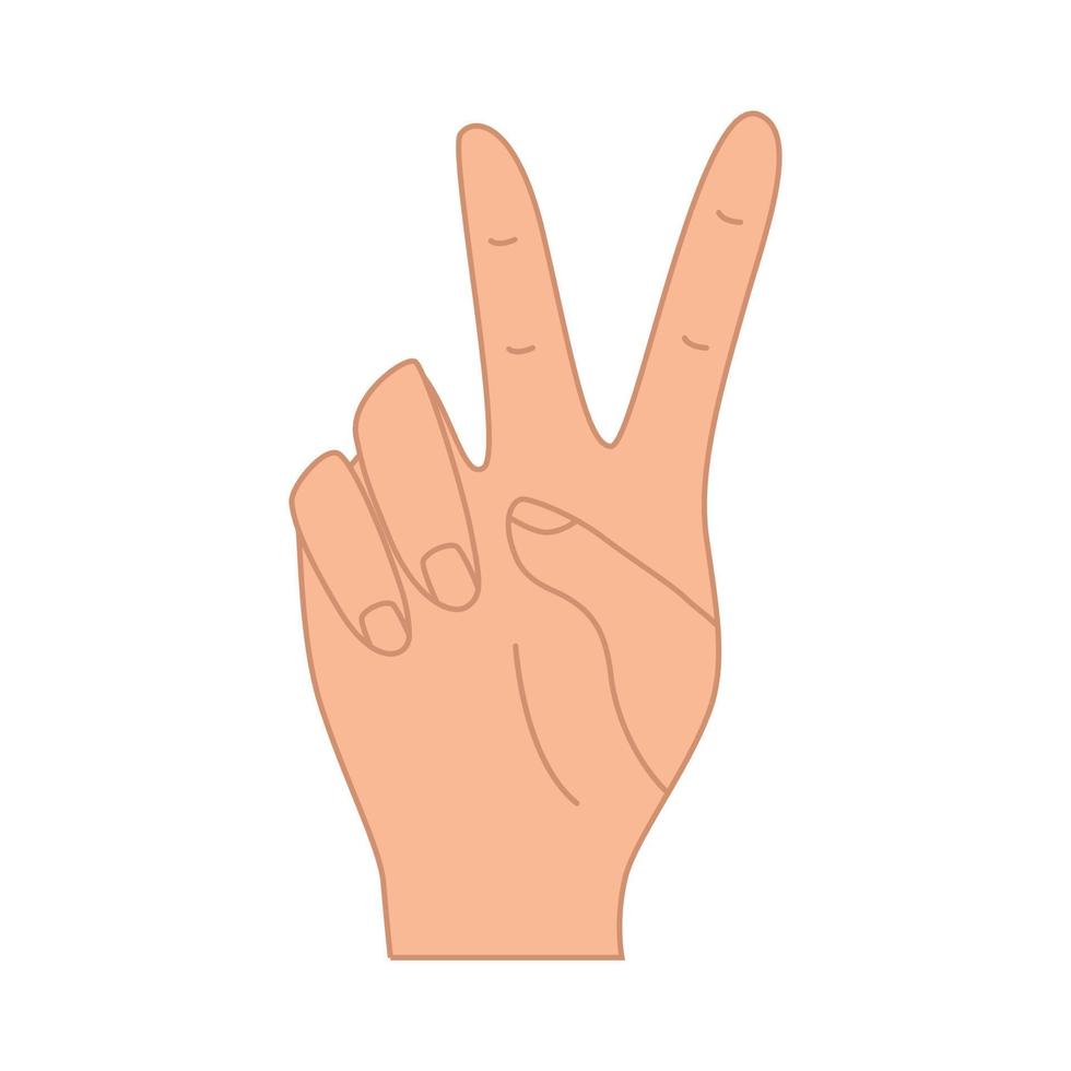 een handgebaar met twee vingers, liefde en vrede, een teken van overwinning. vectorillustratie op een witte achtergrond. vector