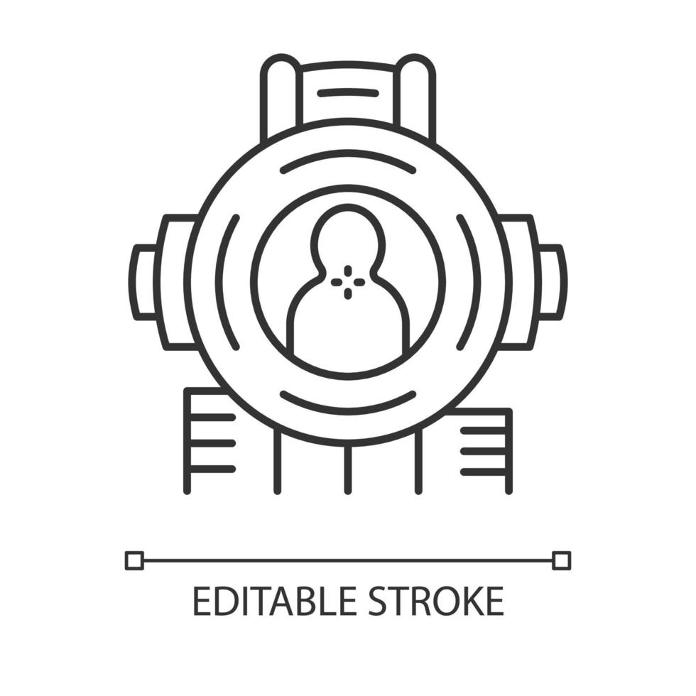 lineaire doelpictogram schieten. schutter uit de eerste persoon. moordend doelwit. sluipschutter, richtkruis. geweer, vuurwapendoelwit, focus. dunne lijn illustratie. vector geïsoleerde overzichtstekening. bewerkbare streek