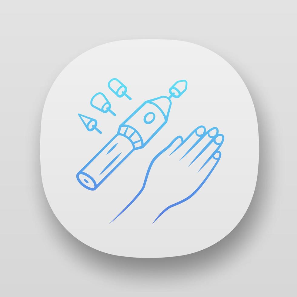 elektrische manicure app icoon. elektrische nagelvijlboor en mondstukken. schoonheidsapparaat voor salon en thuisgebruik. nagelverzorging. hand hygiëne. ui ux-gebruikersinterface. web applicaties. geïsoleerde vectorillustraties vector