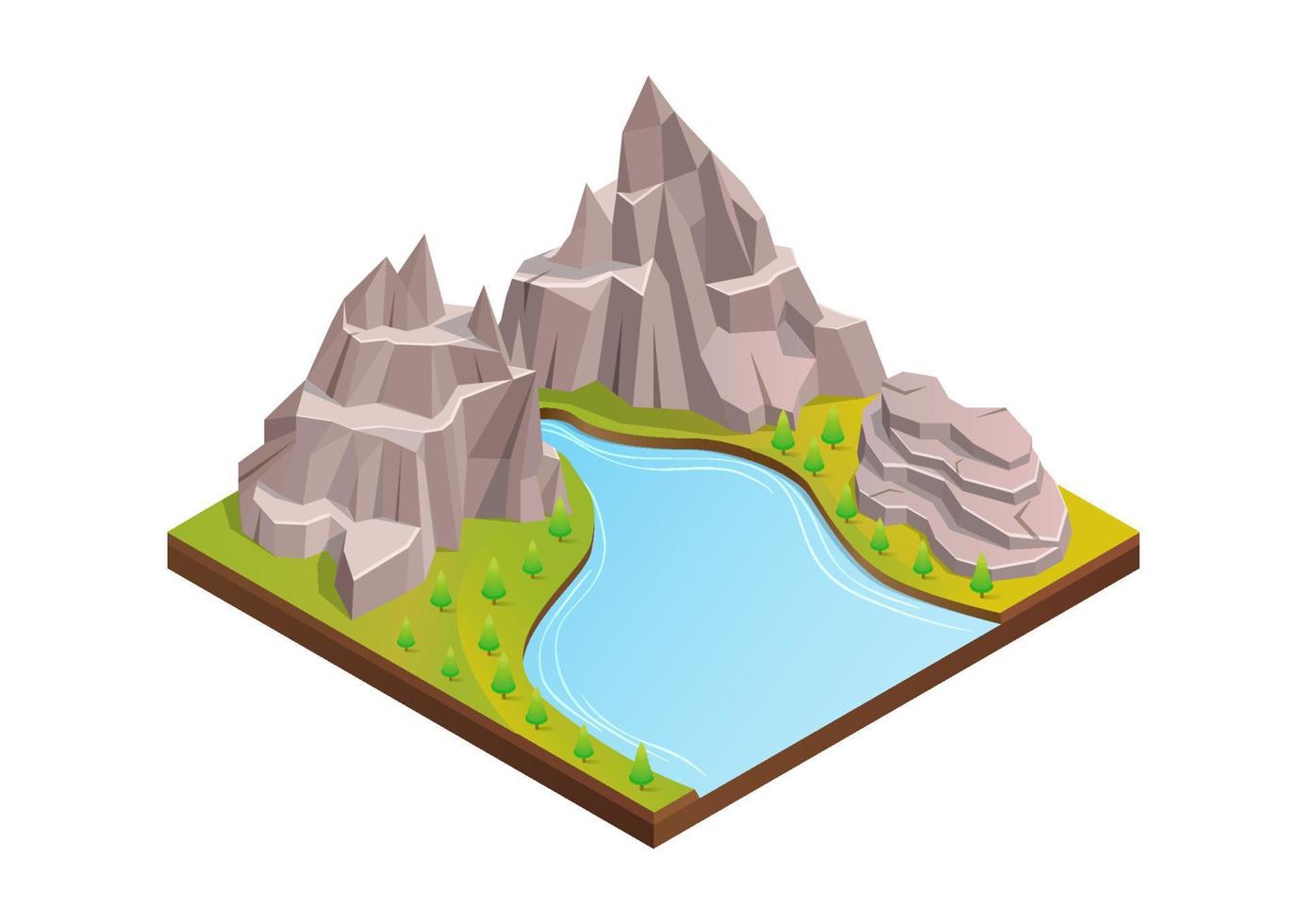 isometrische berg met grote rivier vector