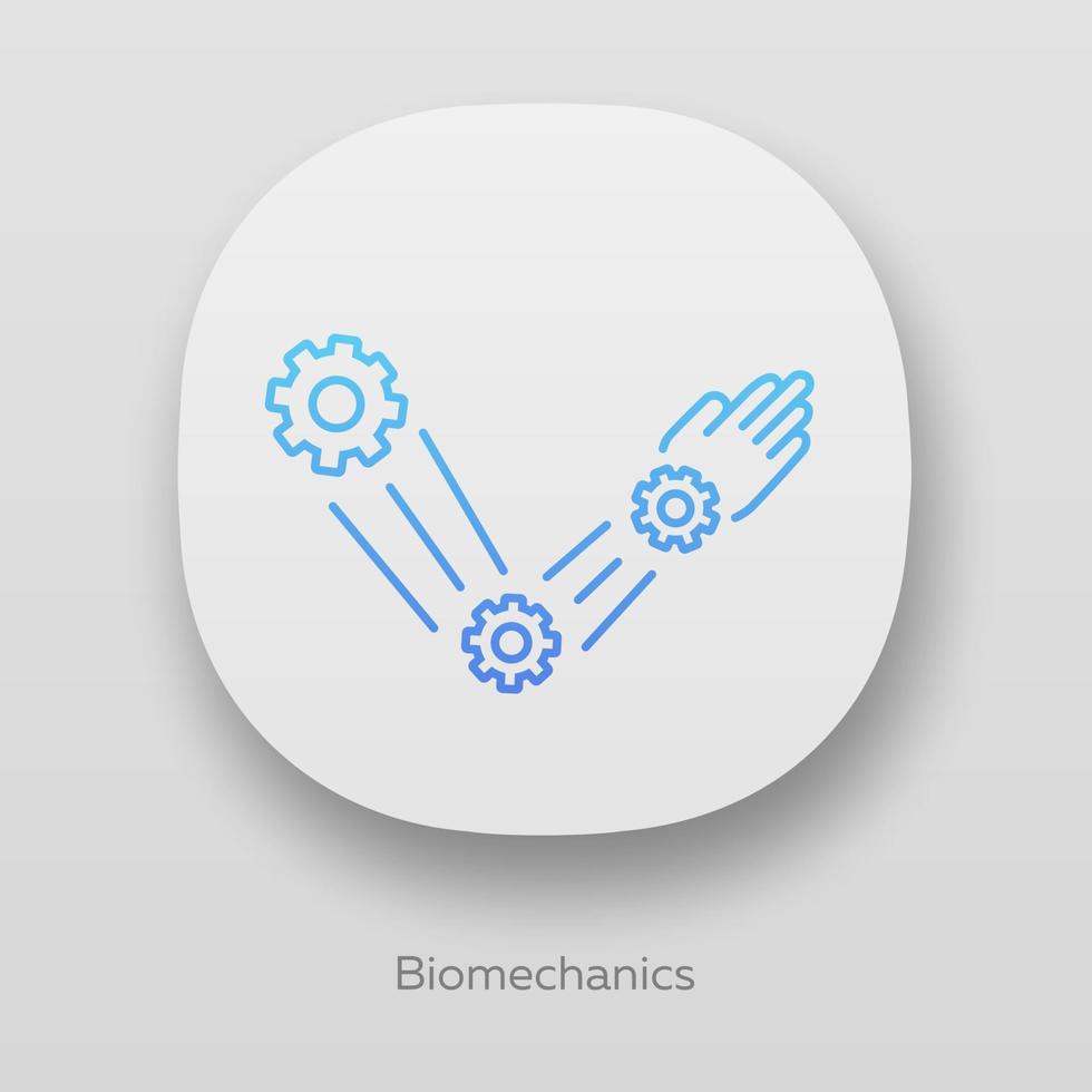 biomechanica app icoon. lichaamsbewegingen kopiëren. robotarm. mechanische eigenschappen van biologische systemen. bio-engineering. ui ux-gebruikersinterface. web- of mobiele applicaties. geïsoleerde vectorillustraties vector