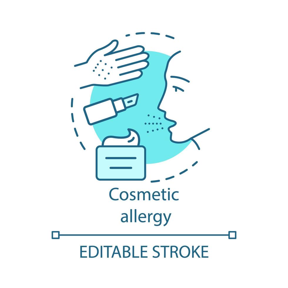 cosmetische allergie concept icoon. allergische reactie op schoonheidsproducten idee dunne lijn illustratie. gevoeligheid voor smaken en conserveermiddelen in make-up. vector geïsoleerde overzichtstekening. bewerkbare streek