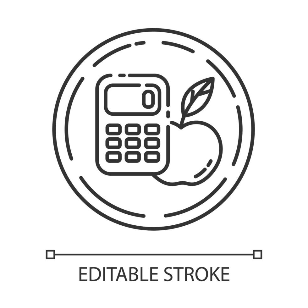 calorievrij lineair pictogram. caloriearme snacks voor gewichtsverlies. productvrij ingrediënt. voedzame vruchten. dunne lijn illustratie. contour symbool. vector geïsoleerde overzichtstekening. bewerkbare streek