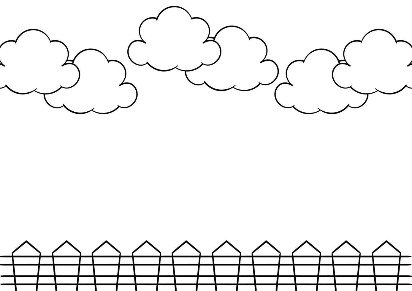 handgetekende achtergrond van hekken en wolken vector