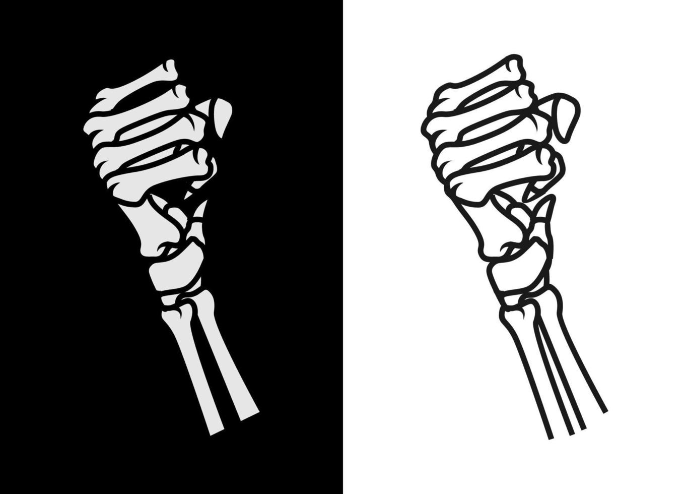 zwart-wit hand van menselijke schedel lijn kunst vectorillustratie. rockelement voor kledingontwerp, poster, merchandise, band. vector eps 10