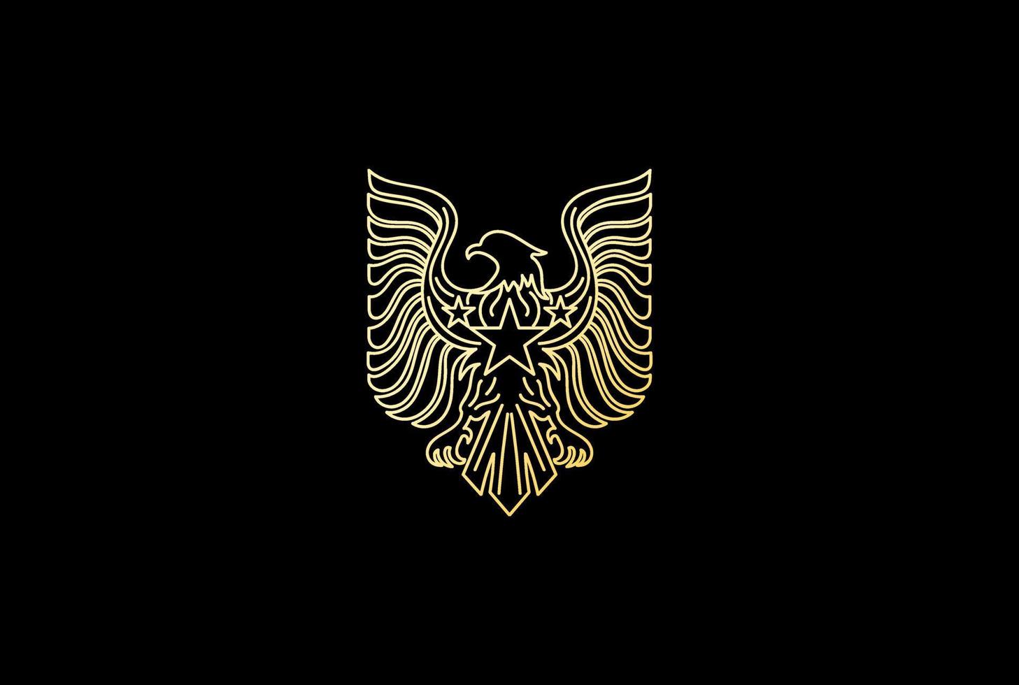 gouden amerikaanse adelaar havik valk phoenix lijn badge embleem logo ontwerp vector