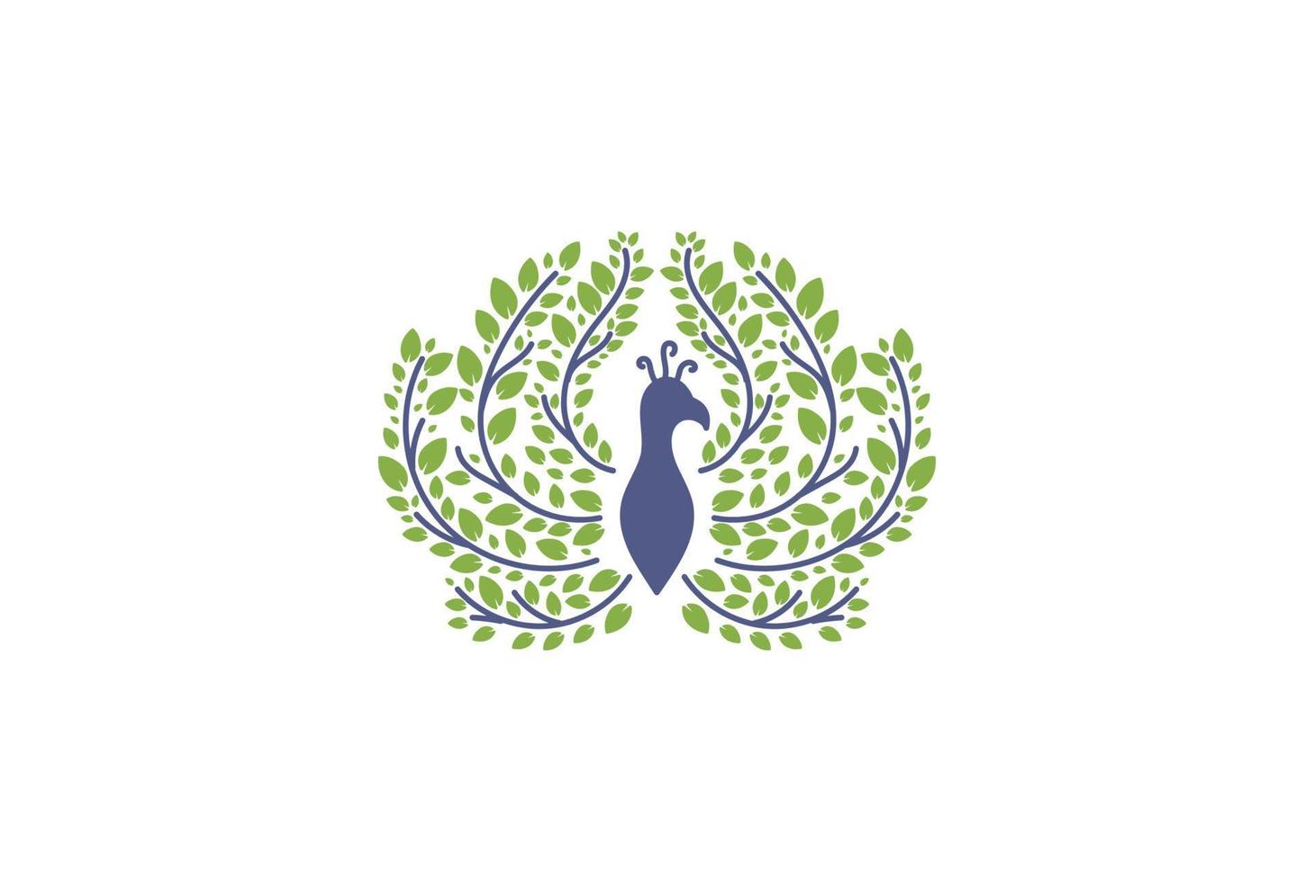 pauw pauw vogel met vers groen blad laat gebladerte logo ontwerp vector