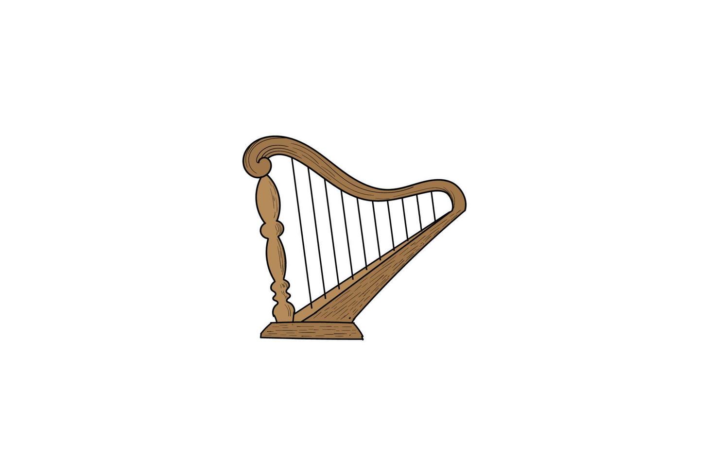 vintage retro klassieke houten harp voor muziekinstrument logo ontwerp vector