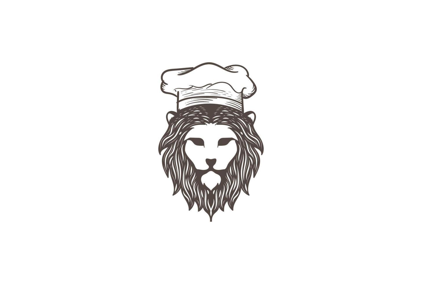 vintage retro leeuwenkoning hoofd gezicht met chef-kok hoed voor restaurant koken voedsel logo ontwerp vector