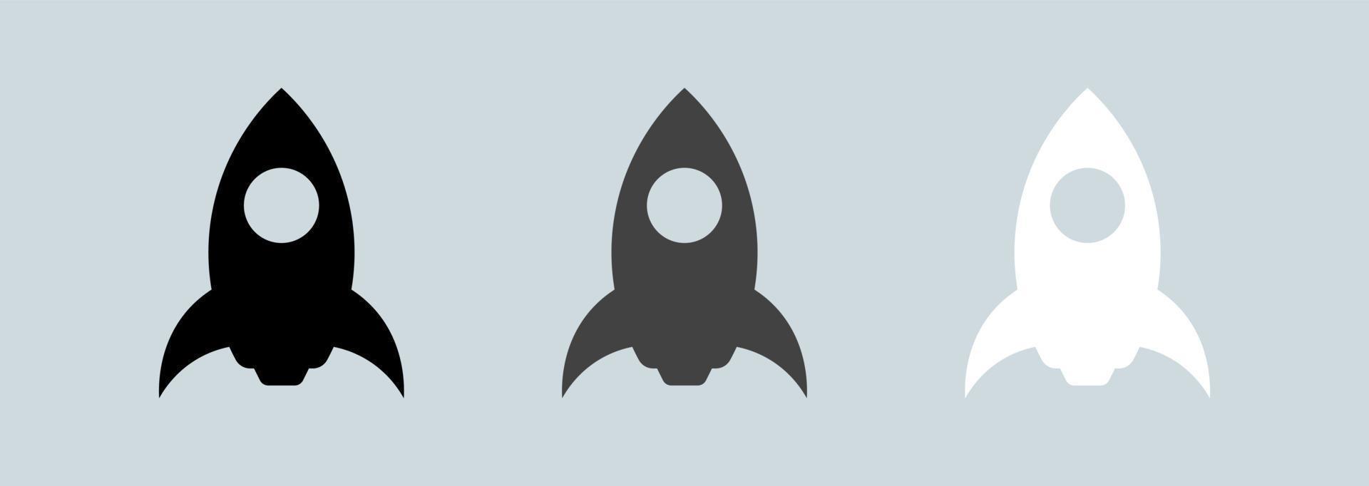 ruimteschip vector pictogram in zwarte en witte kleuren. raket eenvoudige pictogrammenset vector.