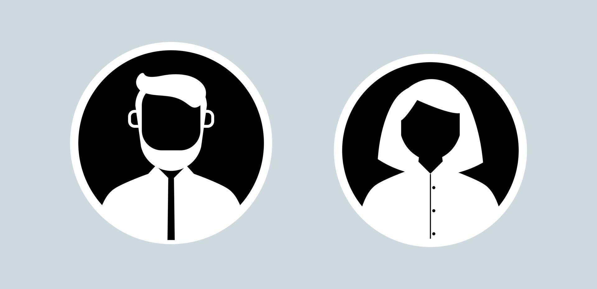 stel gebruiker avatar mannelijk en vrouwelijk pictogram in. persoonspictogram in witte kleuren. vector