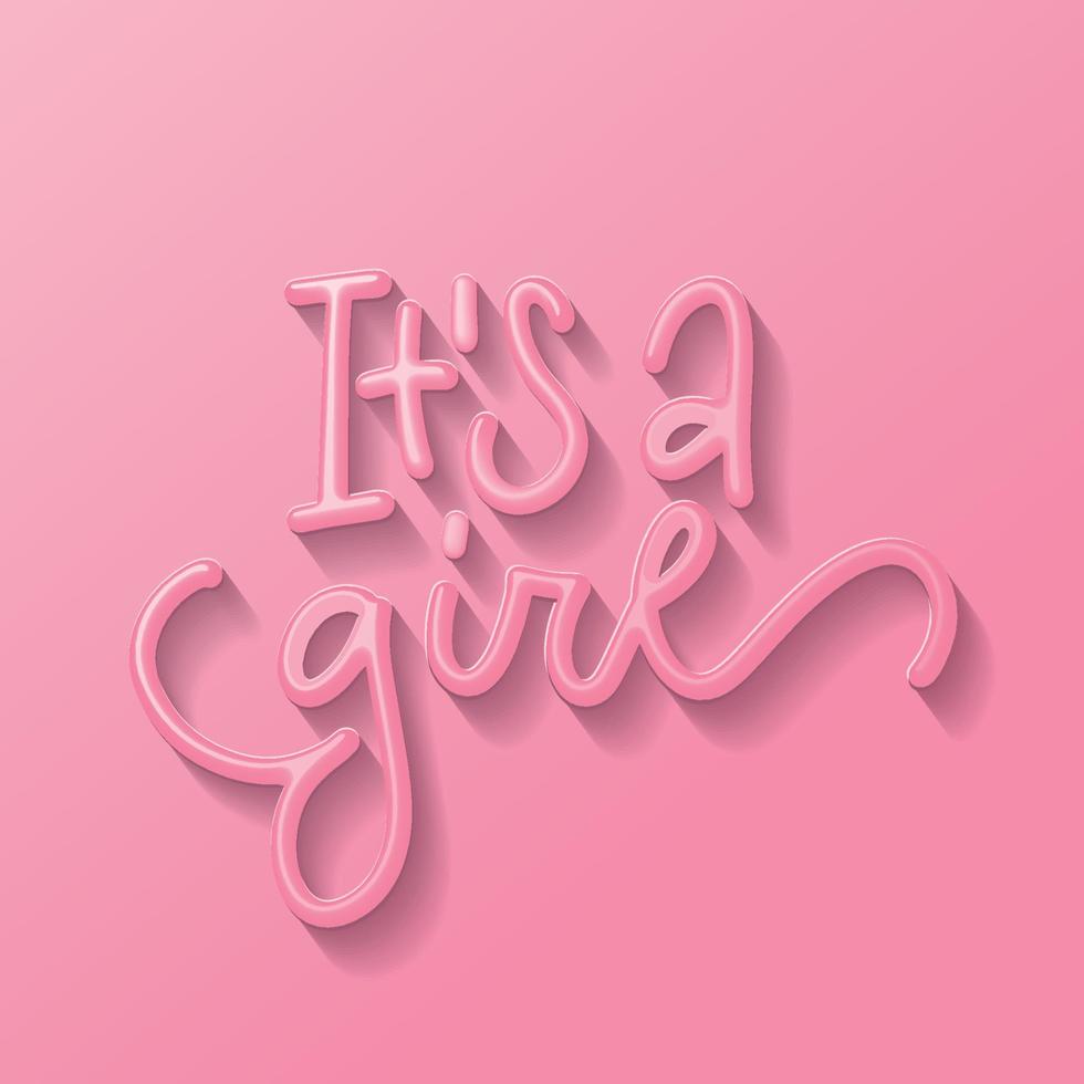 3D-realistische belettering tekst van het is een meisje voor uitnodiging op de roze achtergrond. concept van pasgeboren babyviering en voorspellingen. vector typografische illustratie voor kaart, spandoek, poster