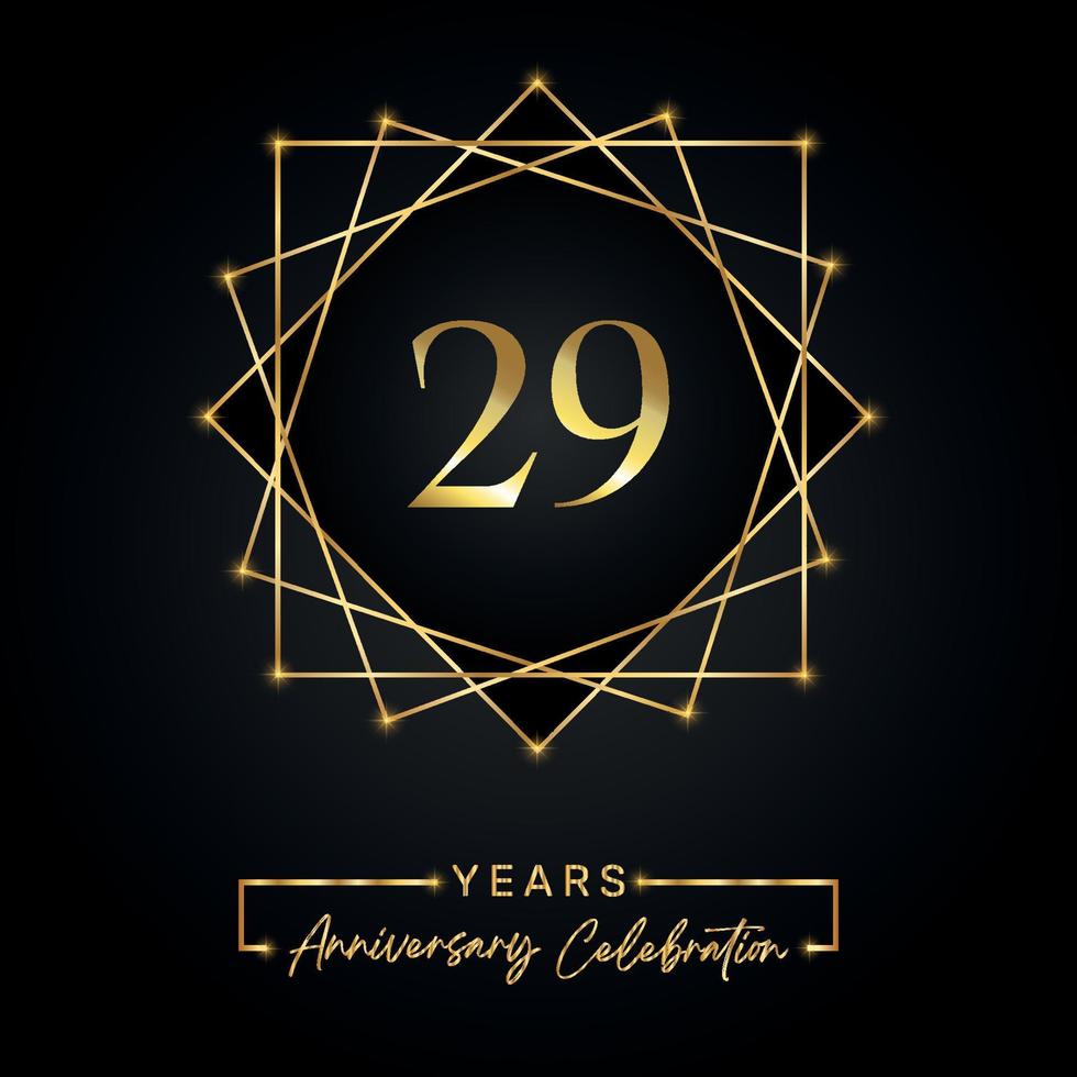 29 jaar jubileumviering ontwerp. 29 verjaardagslogo met gouden frame geïsoleerd op zwarte achtergrond. vectorontwerp voor jubileumfeest, verjaardagsfeestje, wenskaart. vector