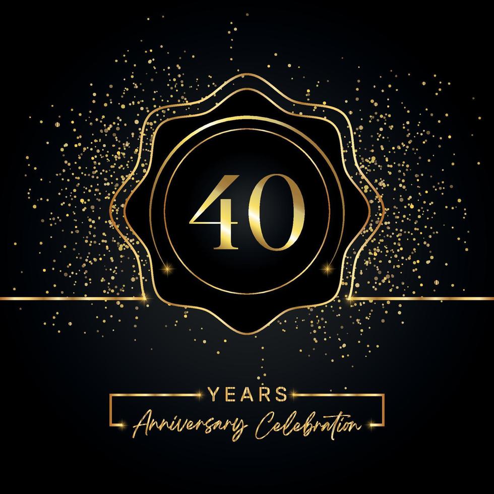 40 jaar Jubileumfeest met gouden ster frame geïsoleerd op zwarte achtergrond. vectorontwerp voor wenskaart, verjaardagsfeestje, bruiloft, evenementfeest, uitnodigingskaart. 40 jaar jubileumlogo. vector