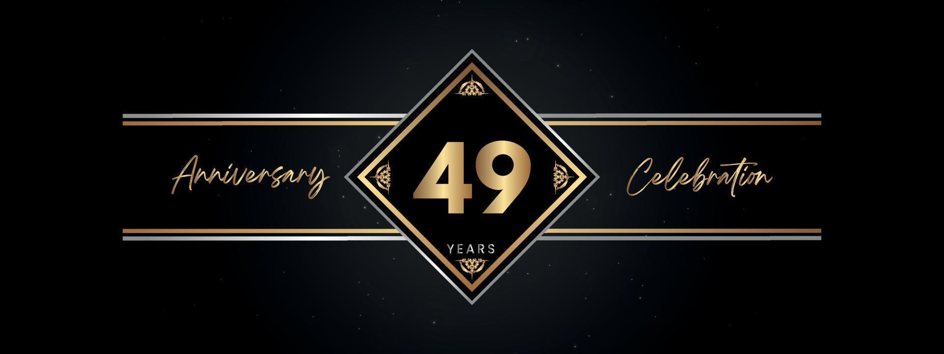 49 jaar gouden jubileumkleur met Decoratief frame geïsoleerd op zwarte achtergrond voor jubileumfeest, verjaardagsfeestje, brochure, wenskaart. Sjabloonontwerp voor 49-jarig jubileum vector