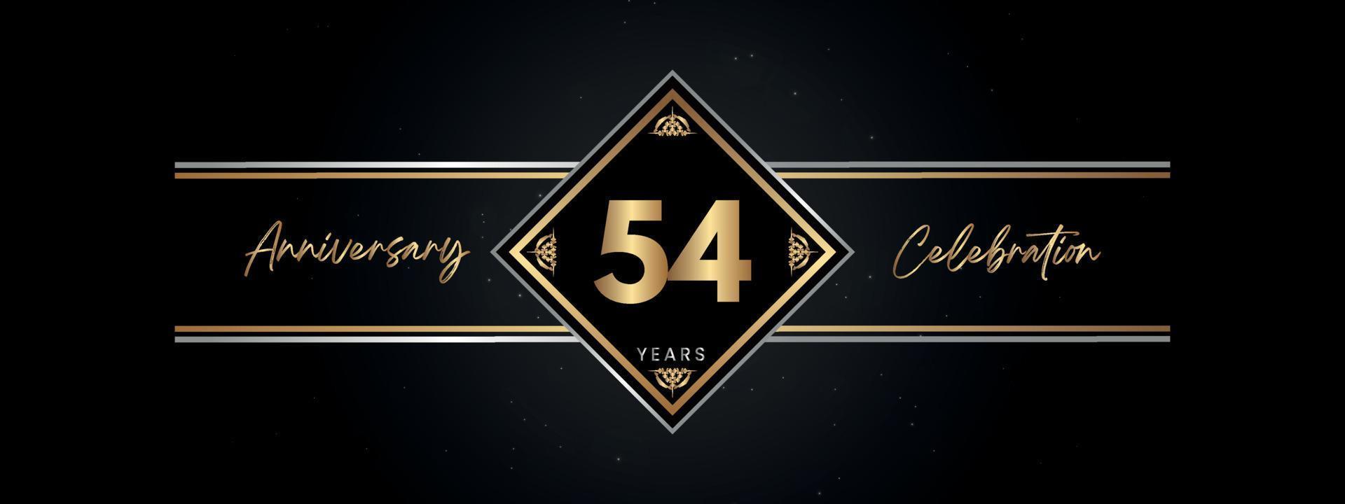 54 jaar gouden jubileumkleur met Decoratief frame geïsoleerd op zwarte achtergrond voor jubileumfeest, verjaardagsfeestje, brochure, wenskaart. 54 jarig jubileum sjabloonontwerp vector