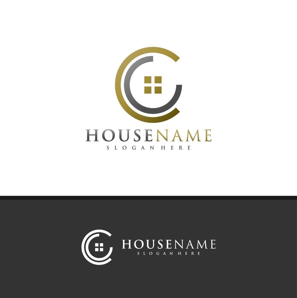 letter c met huis logo ontwerp vector, creatieve huis logo concepten sjabloon illustratie. vector