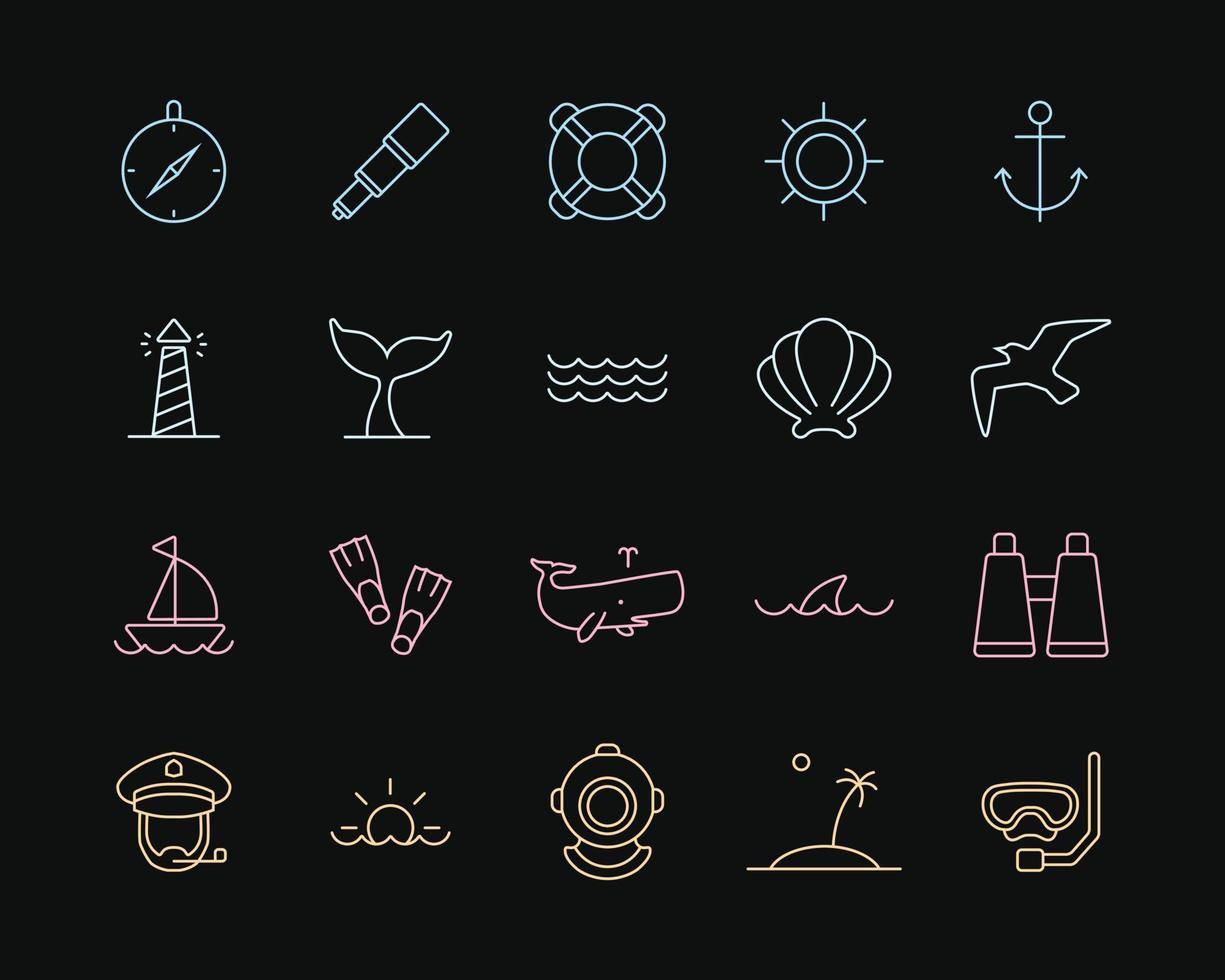 set van nautische vector illustratie pictogram ontwerp. matroos icoon ontwerp in een eenvoudige en schattige stijl.
