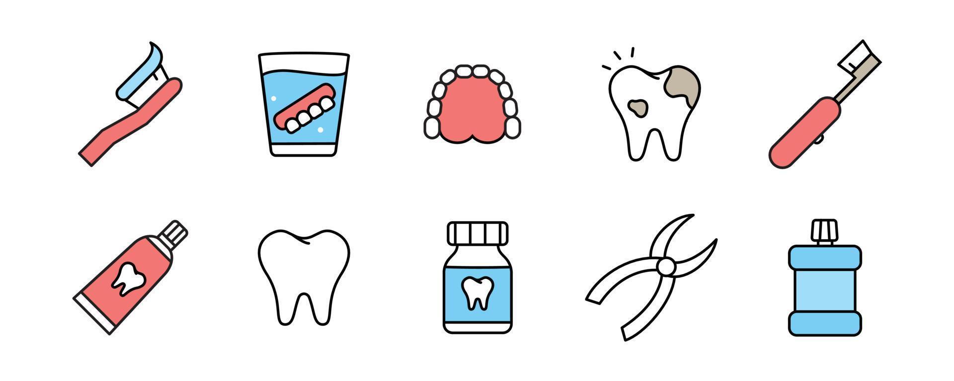 collectie van tandheelkundige apparatuur pictogram ontwerp. hulpmiddelen voor tandartspraktijken vector