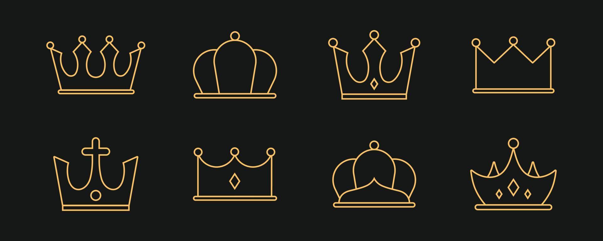 een verzameling eenvoudige en luxueuze gouden koningskronen in vectorillustraties vector