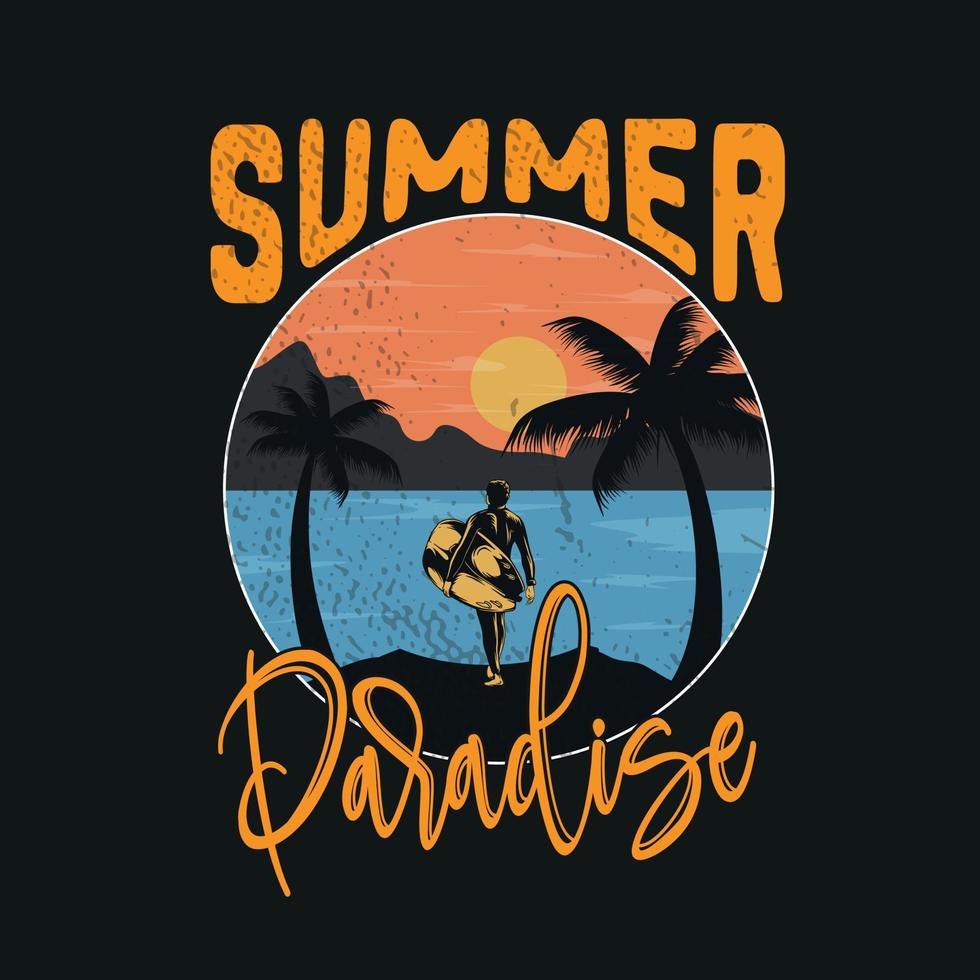 zomer paroise, vintage stijl zonsondergang surfen tee print ontwerp als vector