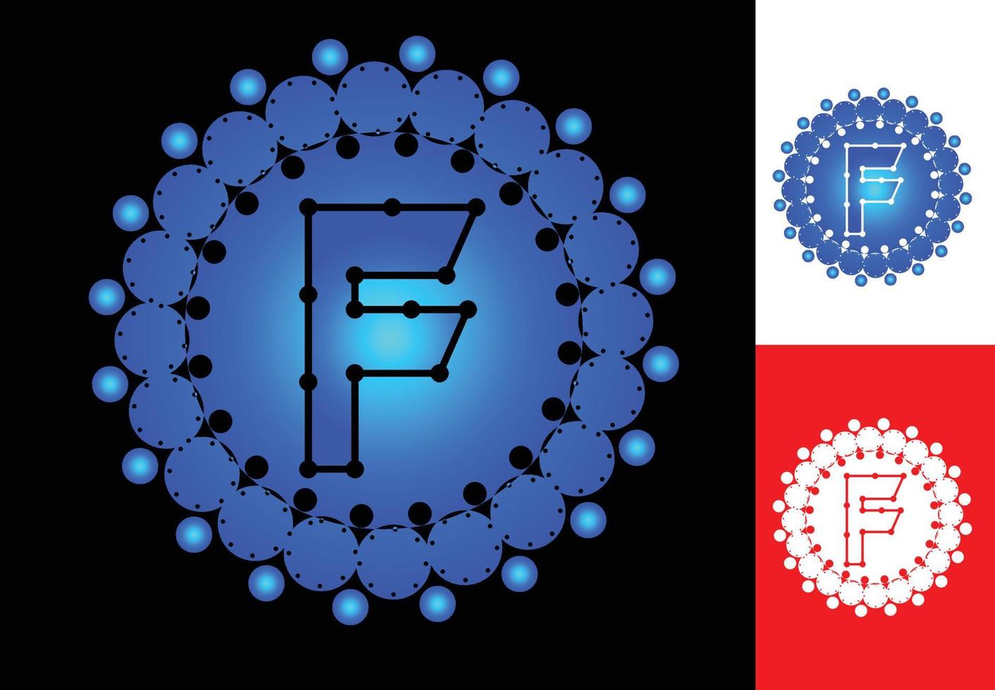 letter f met cirkelstip-logo en pictogramontwerpsjabloon vector