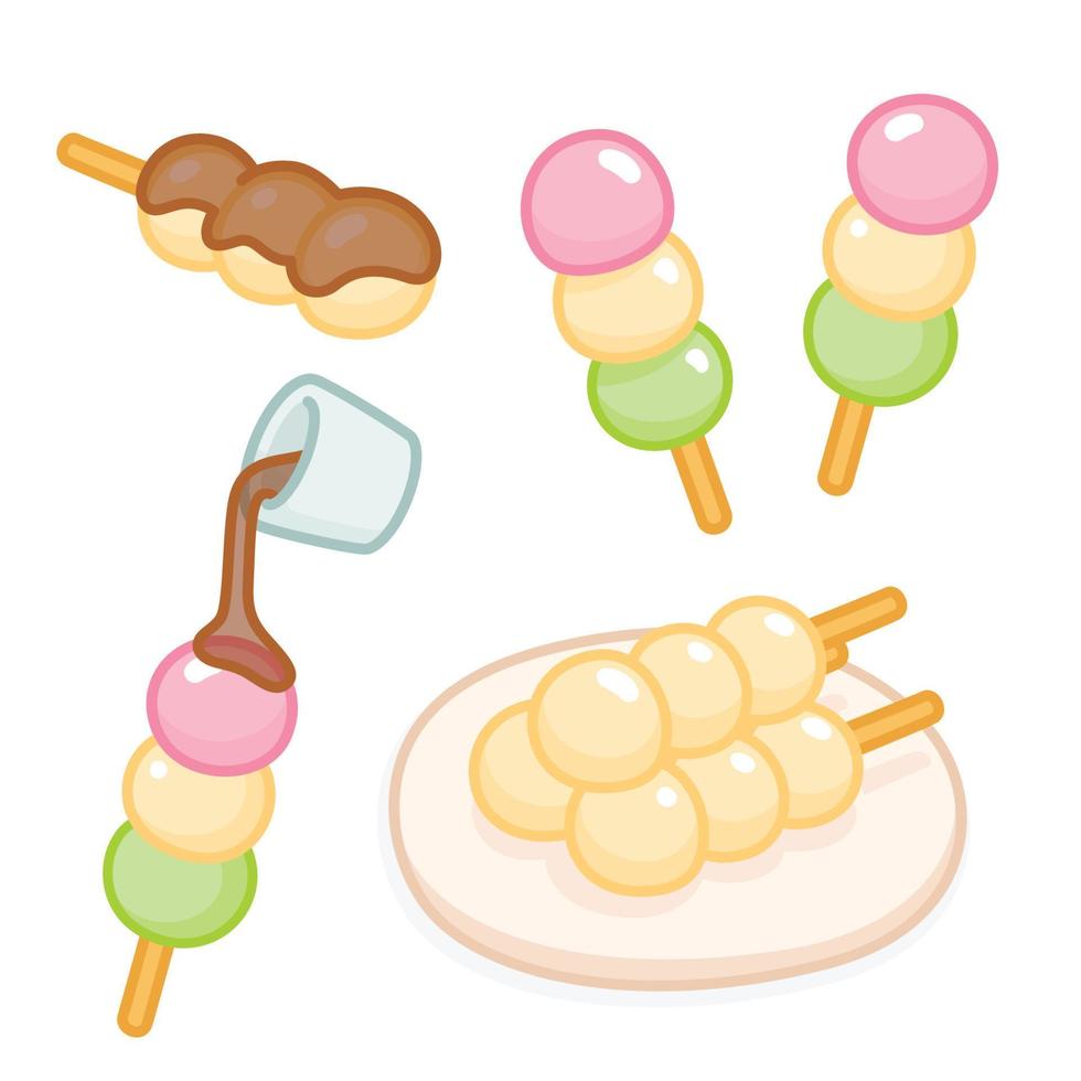 dango dessert snoep japan kawaii doodle platte vector illustratie icon