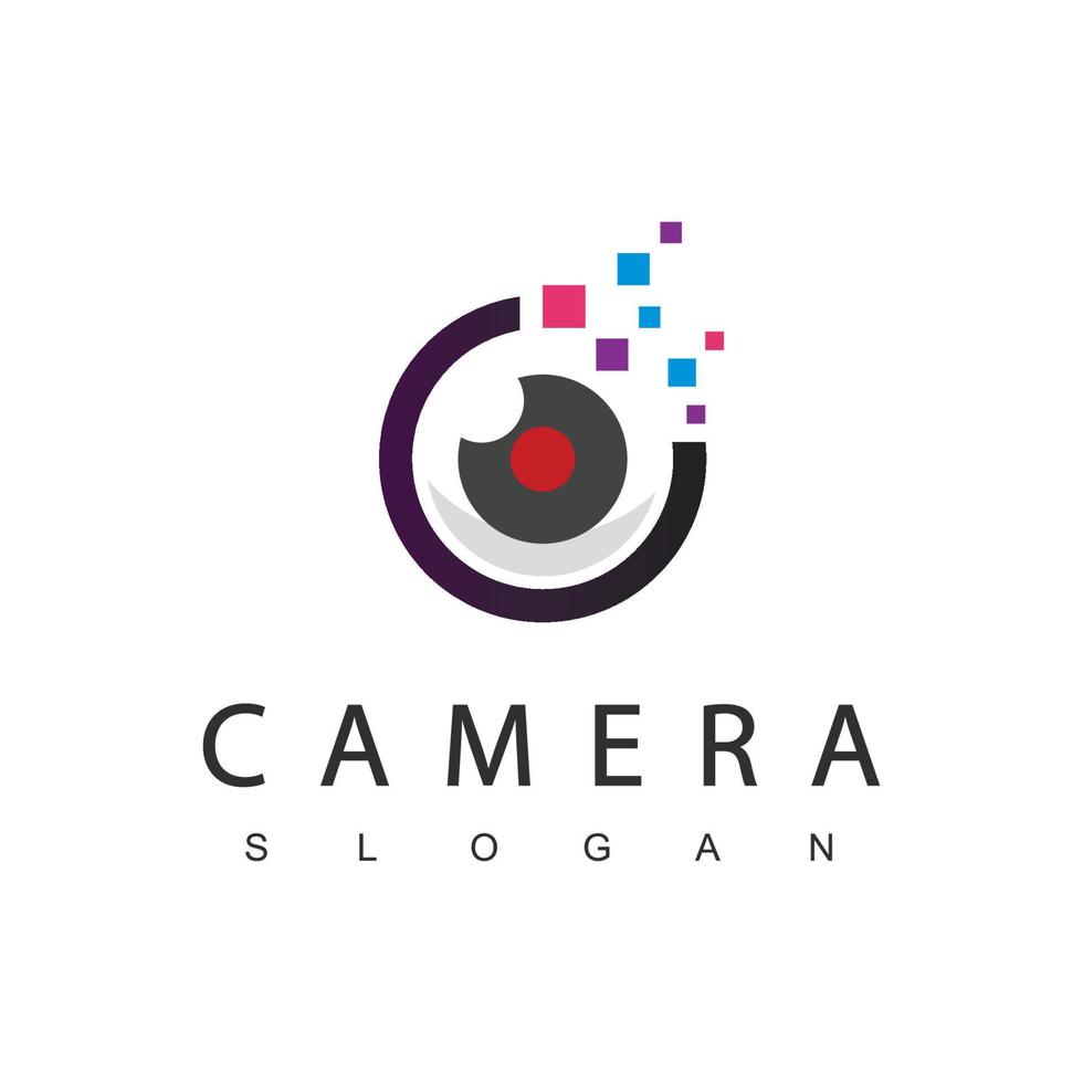 fotografie-logo met lens- en pixelpictogram vector
