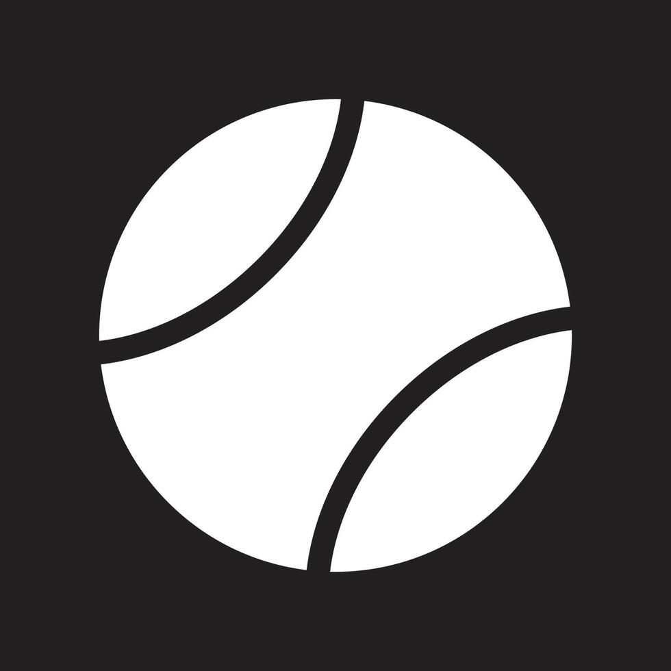 eps10 witte vector tennisbal pictogram in eenvoudige platte trendy stijl geïsoleerd op zwarte achtergrond
