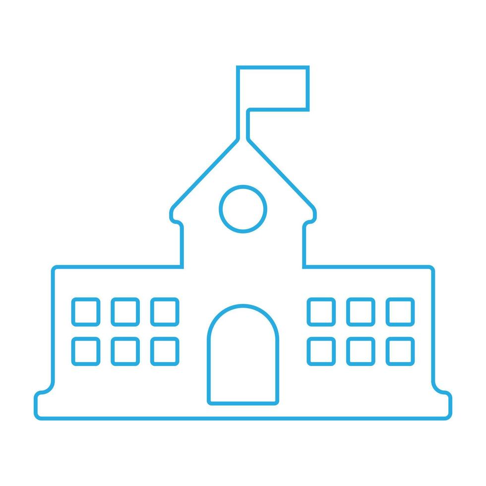 eps10 blauwe vector schoolgebouw met vlag lijn kunst pictogram of logo in eenvoudige plat trendy moderne stijl geïsoleerd op een witte achtergrond