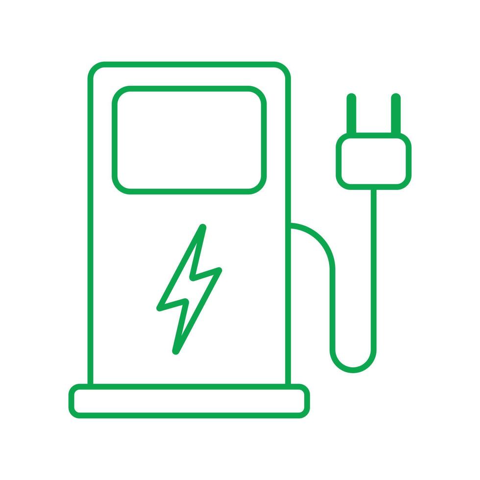 eps10 groen vector elektrisch voertuig laadstation lijn pictogram in eenvoudige platte trendy stijl geïsoleerd op een witte achtergrond