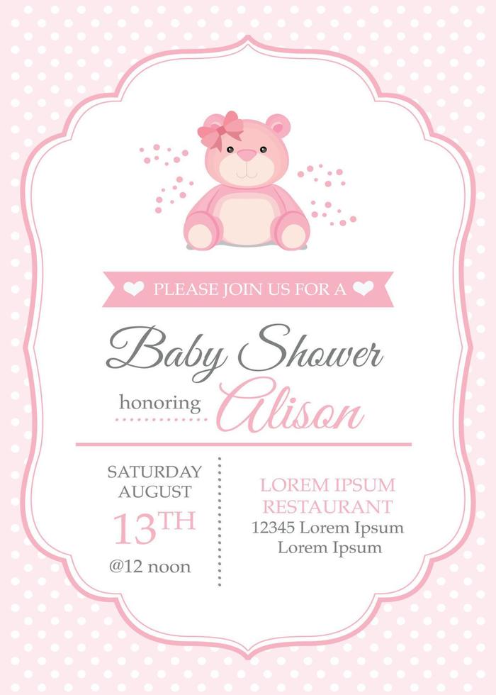 uitnodigingssjabloon voor babyshower met roze beer vector