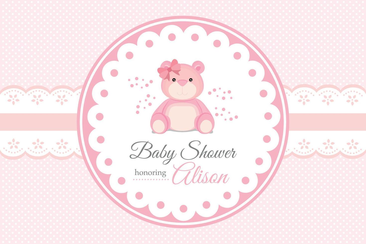 babyshower achtergrond met schattige roze beer vector