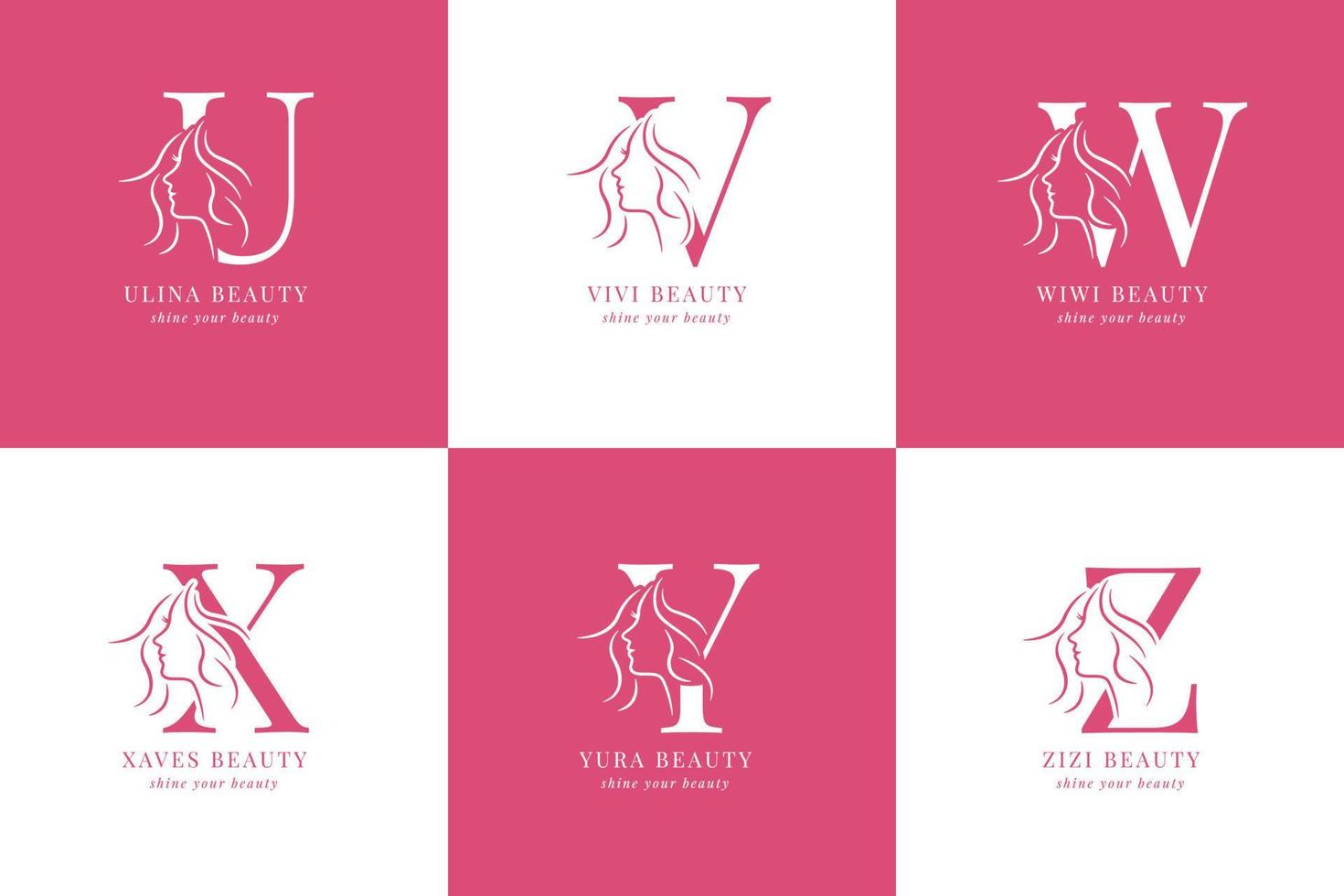 minimalistische en elegante handgetekende letters met vrouwensilhouet u tot z salon of huidverzorgingslogo vector