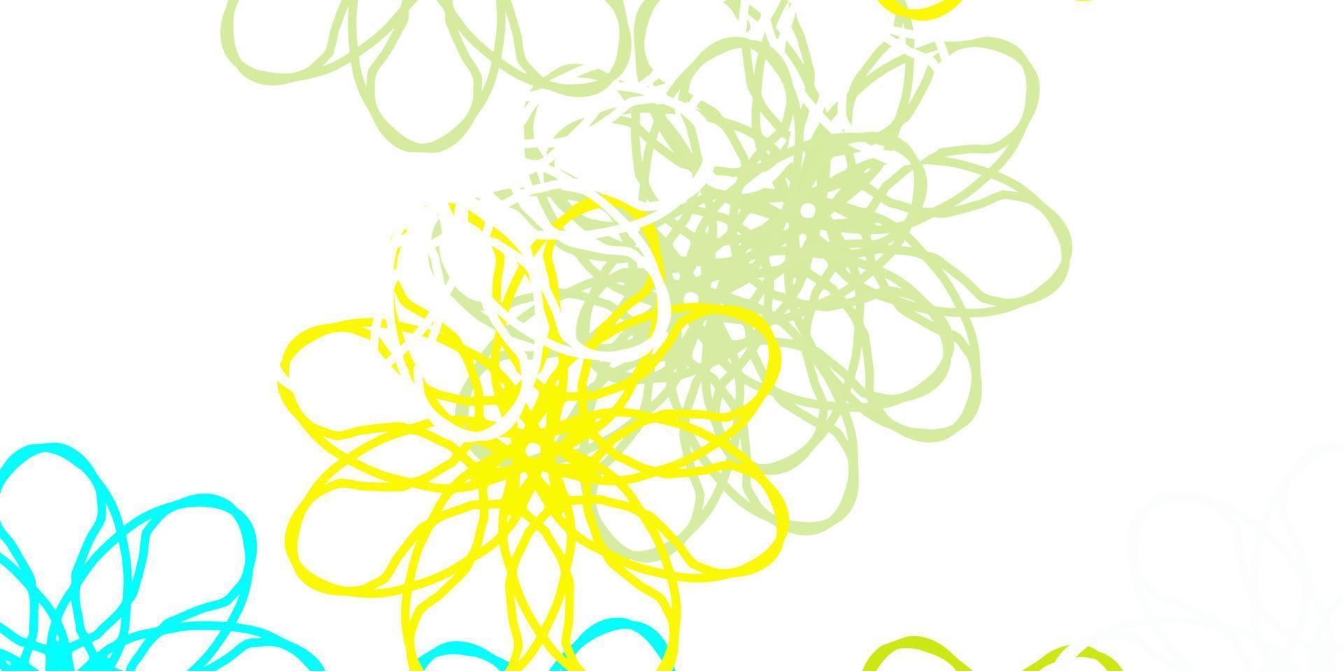 lichtblauw, geel vector doodle sjabloon met bloemen.