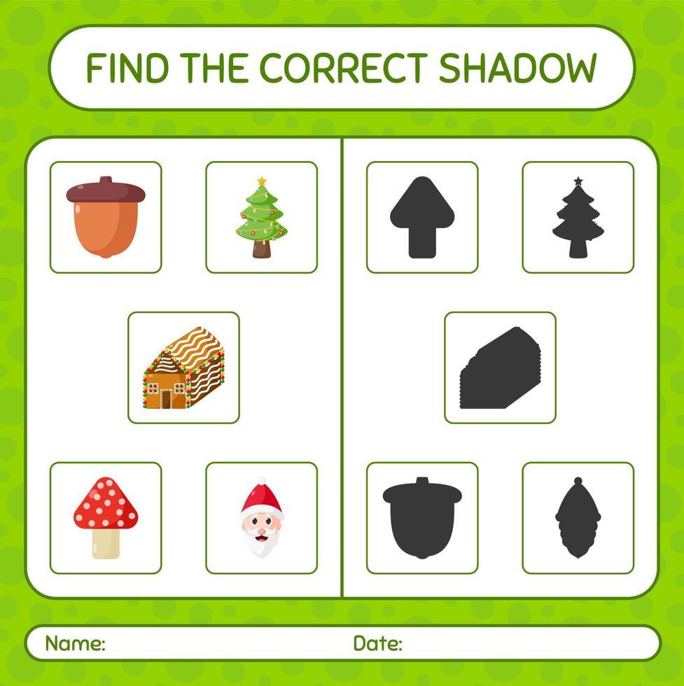 vind het juiste schaduwspel met het kerstpictogram. werkblad voor kleuters, activiteitenblad voor kinderen vector
