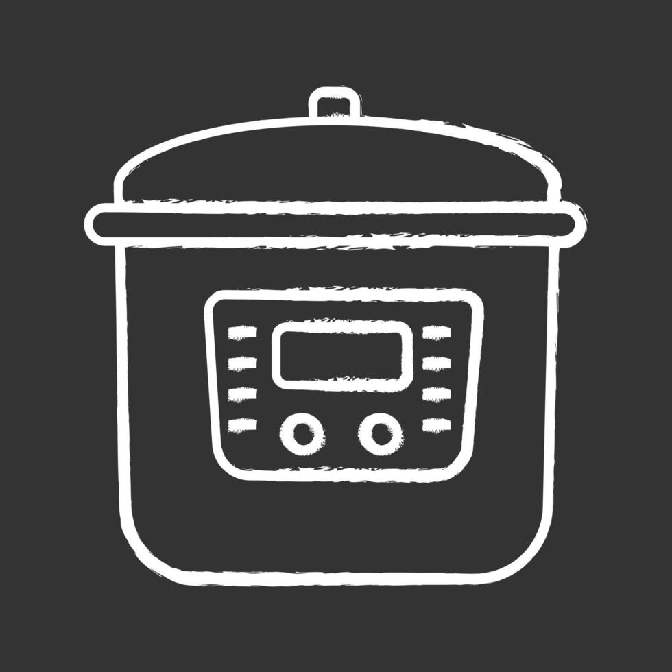 multi fornuis krijt pictogram. slowcooker. kruik. multicooker onder druk. keuken apparaat. geïsoleerde vector schoolbordillustratie