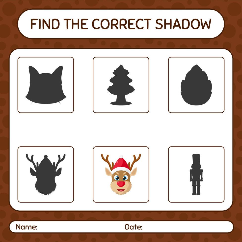 vind het juiste schaduwspel met rendieren. werkblad voor kleuters, activiteitenblad voor kinderen vector