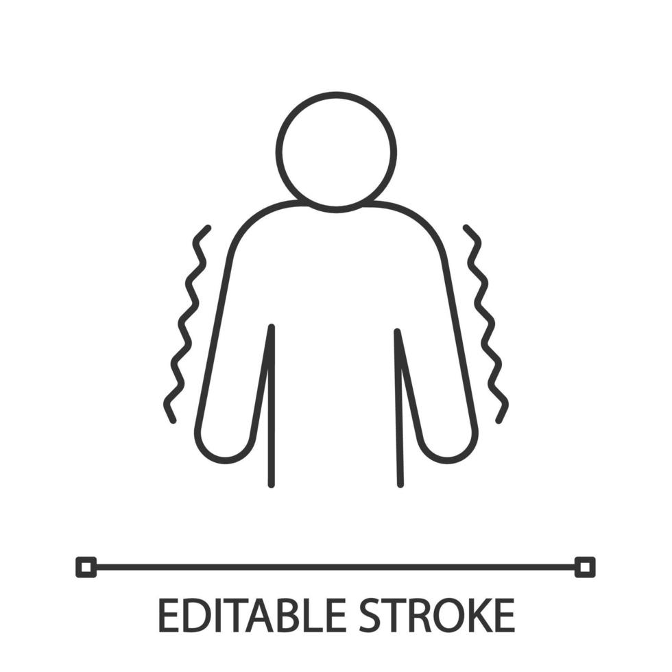 trillende lineaire pictogram. ongerustheid. trillend lichaam. dunne lijn illustratie. zorgwekkend en bang persoon. rillingen. fysiologisch stresssymptoom. contour symbool. vector geïsoleerde overzichtstekening. bewerkbare streek