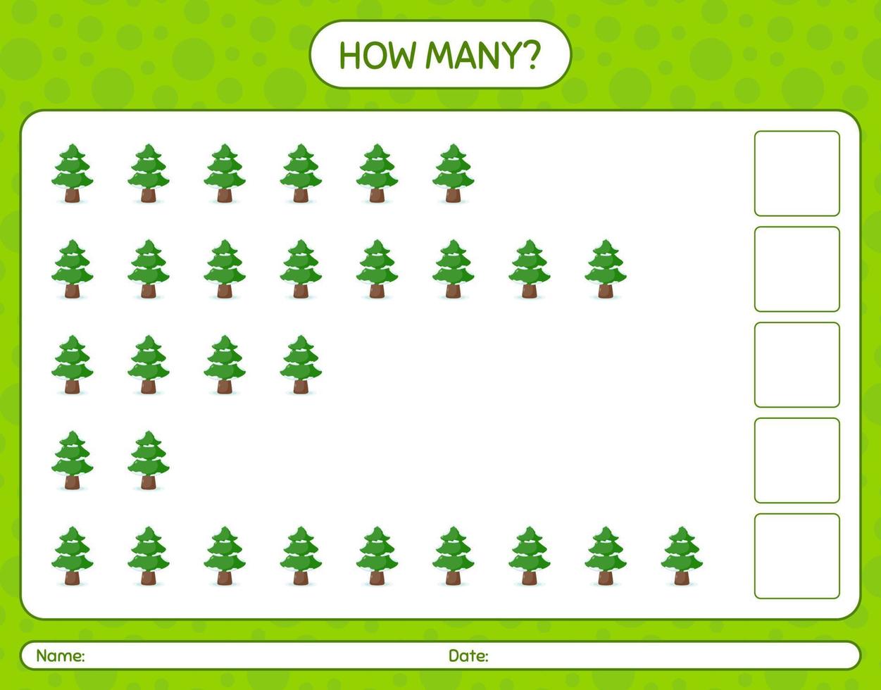 hoeveel tellen spel met dennenboom. werkblad voor kleuters, activiteitenblad voor kinderen vector