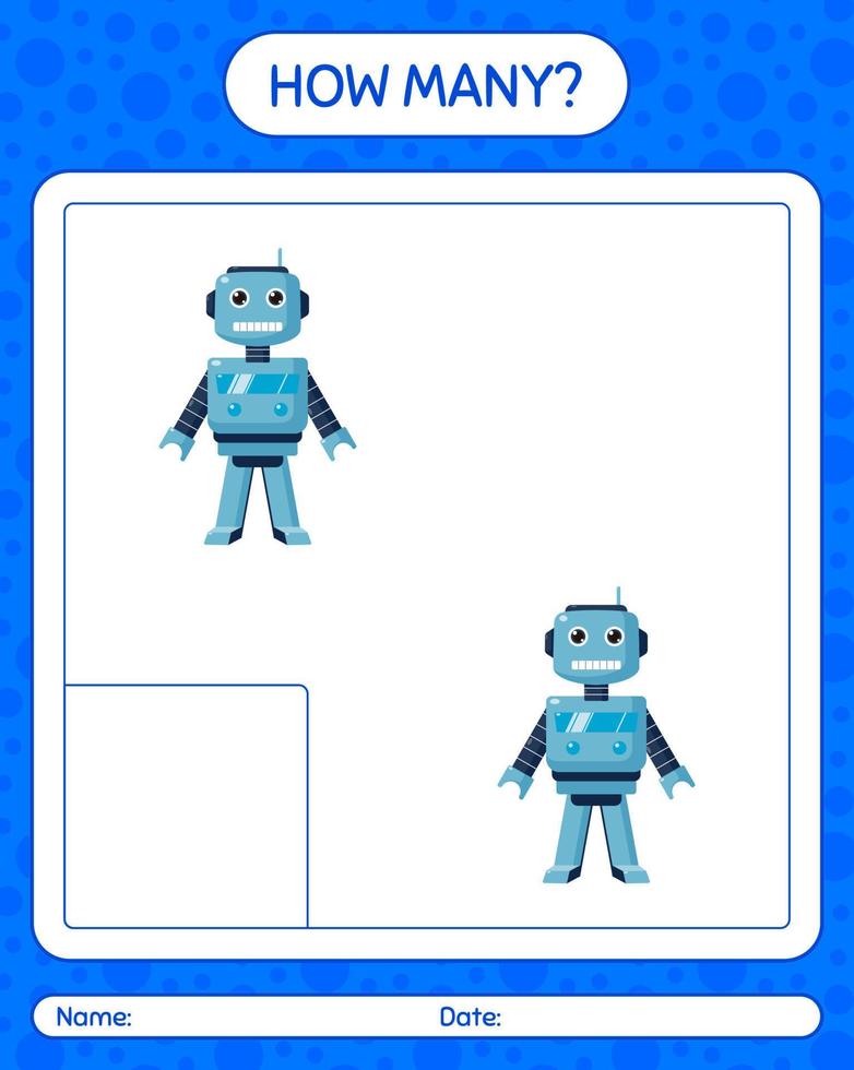 hoeveel telspel met robotspeelgoed. werkblad voor kleuters, activiteitenblad voor kinderen vector