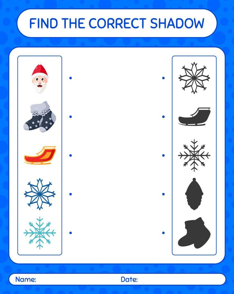 vind het juiste schaduwspel met het kerstpictogram. werkblad voor kleuters, activiteitenblad voor kinderen vector